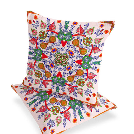 Set of Two White Red And Orange Paisley Indoor Outdoor Throw Pillow HomeRoots