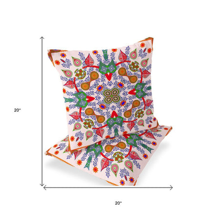 Set of Two White Red And Orange Paisley Indoor Outdoor Throw Pillow HomeRoots