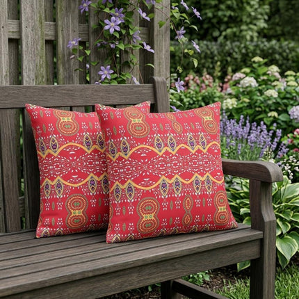 Set of Two Red And Gold Botanical Indoor Outdoor Throw Pillow HomeRoots