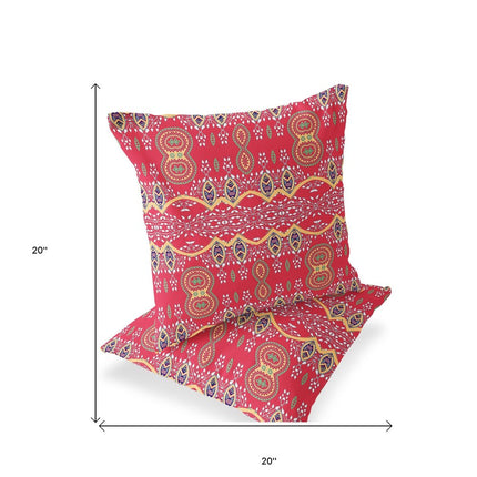 Set of Two Red And Gold Botanical Indoor Outdoor Throw Pillow HomeRoots
