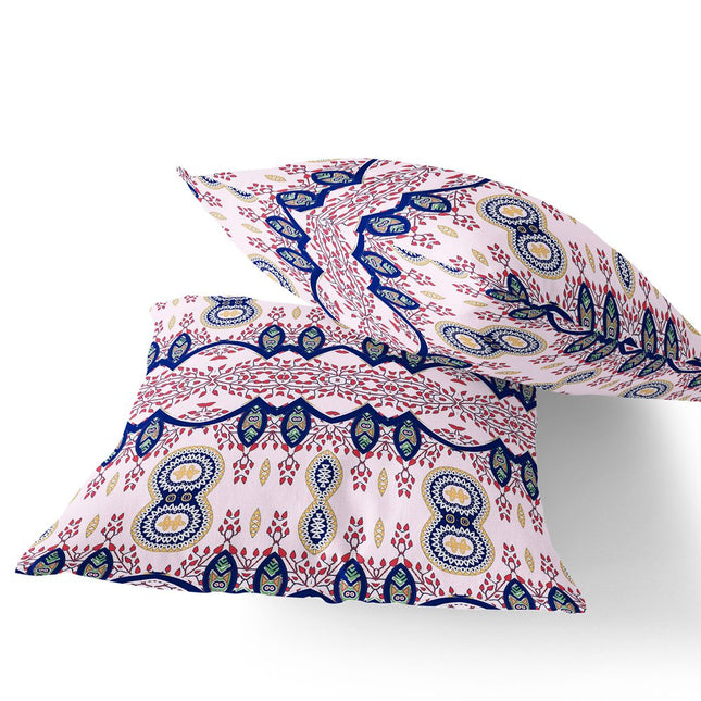 Set of Two White Red And Blue Botanical Indoor Outdoor Throw Pillow HomeRoots