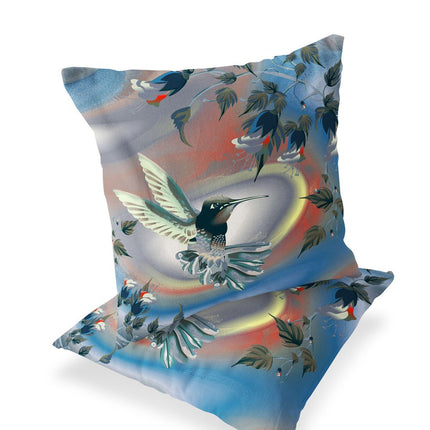 Set of Two Gray Orange And Blue Bird Indoor Outdoor Throw Pillow HomeRoots