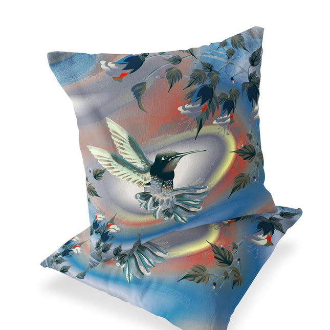 Set of Two Gray Orange And Blue Bird Indoor Outdoor Throw Pillow