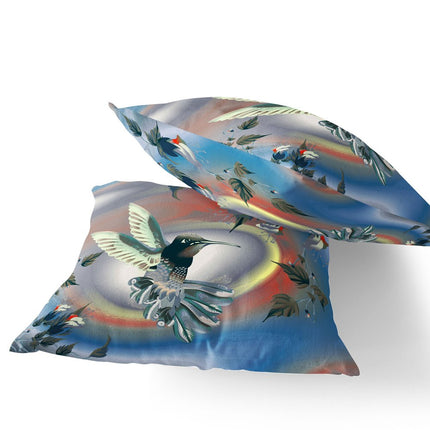 Set of Two Gray Orange And Blue Bird Indoor Outdoor Throw Pillow
