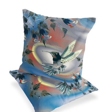 Set of Two Gray Orange And Blue Bird Indoor Outdoor Throw Pillow HomeRoots