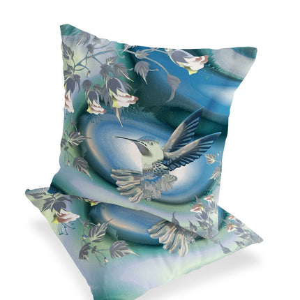 Set of Two White And Blue Bird Indoor Outdoor Throw Pillow HomeRoots