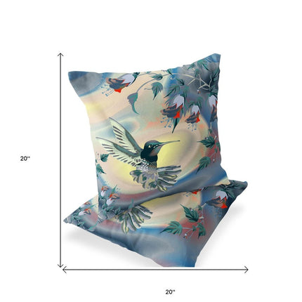 Set of Two Yellow Green And Blue Bird Indoor Outdoor Throw Pillow