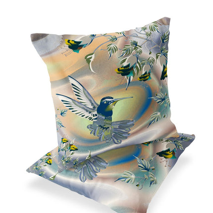Set of Two Yellow Green And Blue Bird Indoor Outdoor Throw Pillow