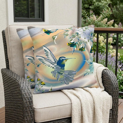 Set of Two Yellow Green And Blue Bird Indoor Outdoor Throw Pillow HomeRoots