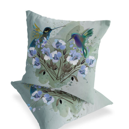 Set of Two Green Blue And White Bird Indoor Outdoor Throw Pillow HomeRoots