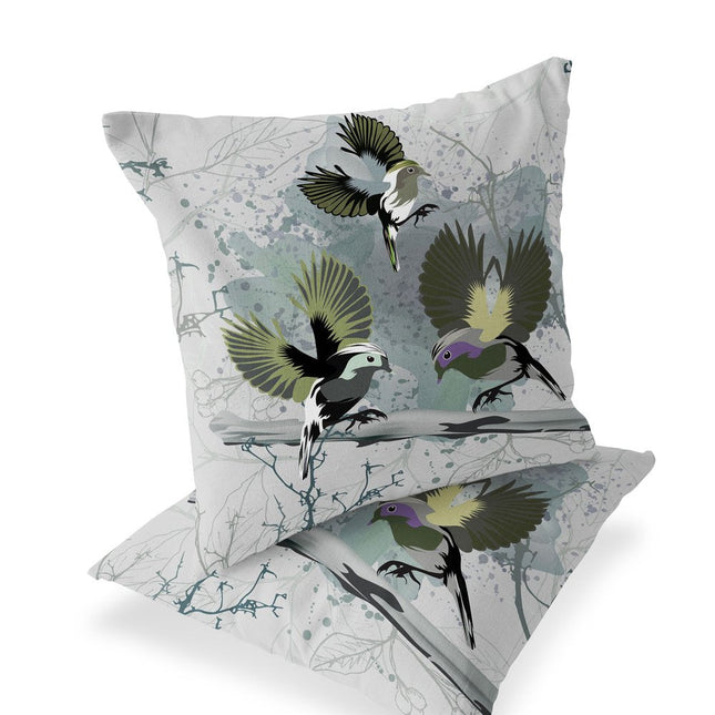 Set of Two Olive Green And Off White Bird Indoor Outdoor Throw Pillow HomeRoots