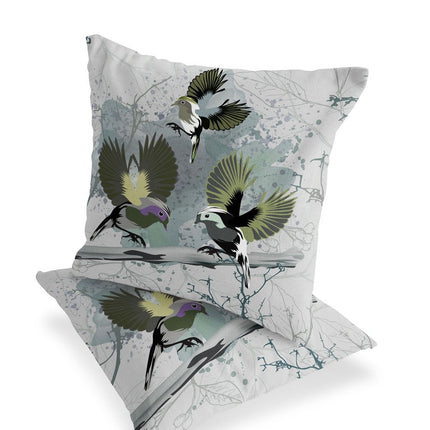 Set of Two Olive Green And Off White Bird Indoor Outdoor Throw Pillow HomeRoots