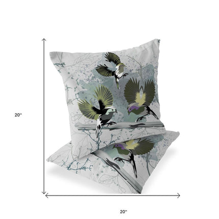 Set of Two Olive Green And Off White Bird Indoor Outdoor Throw Pillow HomeRoots