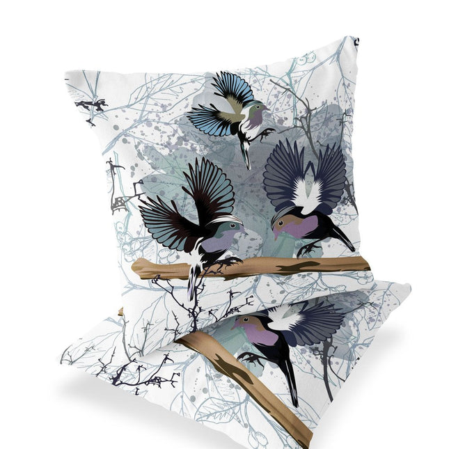 Set of Two White Gray And Black Bird Indoor Outdoor Throw Pillow HomeRoots