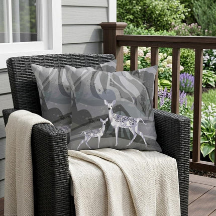 Set of Two Silver And Black Deer Indoor Outdoor Throw Pillow HomeRoots