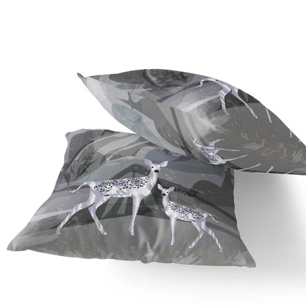 Set of Two Silver And Black Deer Indoor Outdoor Throw Pillow HomeRoots