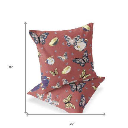 Set of Two Orange Blue Lavender And Cream Butterfly Indoor Outdoor Throw Pillow HomeRoots