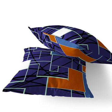 Set of Two Navy Blue Red Blue And White Geometric Indoor Outdoor Throw Pillow