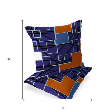 Set of Two Navy Blue Red Blue And White Geometric Indoor Outdoor Throw Pillow
