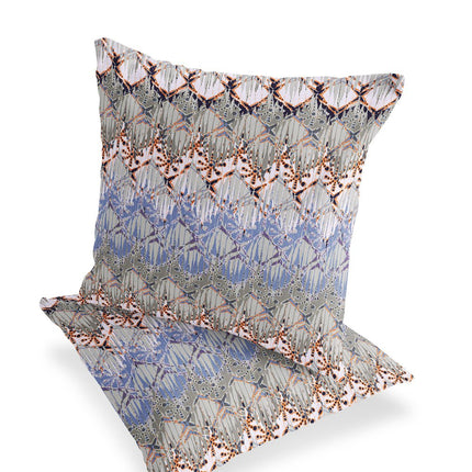 Set of Two Purple Gray Blue And Orange Ikat Indoor Outdoor Throw Pillow HomeRoots