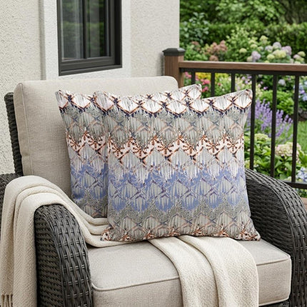 Set of Two Purple Gray Blue And Orange Ikat Indoor Outdoor Throw Pillow HomeRoots
