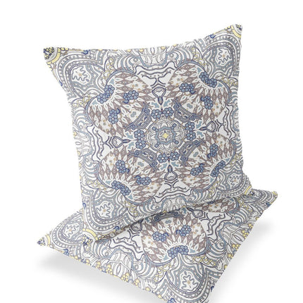 Set of Two Yellow Gray And Cream Eclectic Indoor Outdoor Throw Pillow HomeRoots