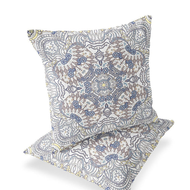 Set of Two Yellow Gray And Cream Eclectic Indoor Outdoor Throw Pillow HomeRoots