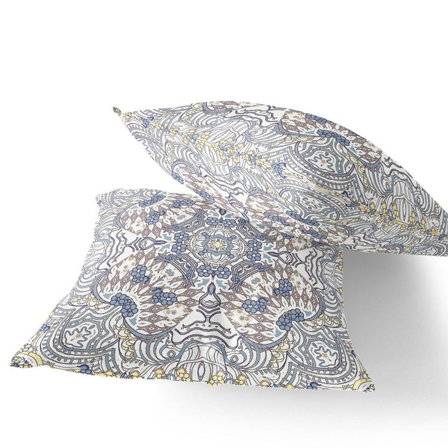 Set of Two Yellow Gray And Cream Eclectic Indoor Outdoor Throw Pillow