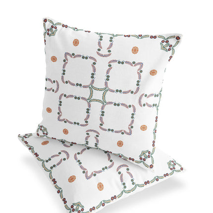 Set of Two White And Green Floral Indoor Outdoor Throw Pillow HomeRoots