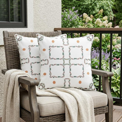 Set of Two White And Green Floral Indoor Outdoor Throw Pillow HomeRoots