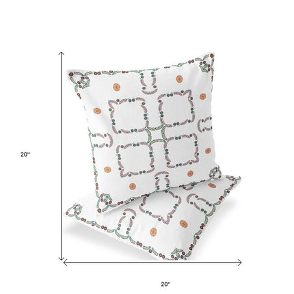 Set of Two White And Green Floral Indoor Outdoor Throw Pillow HomeRoots