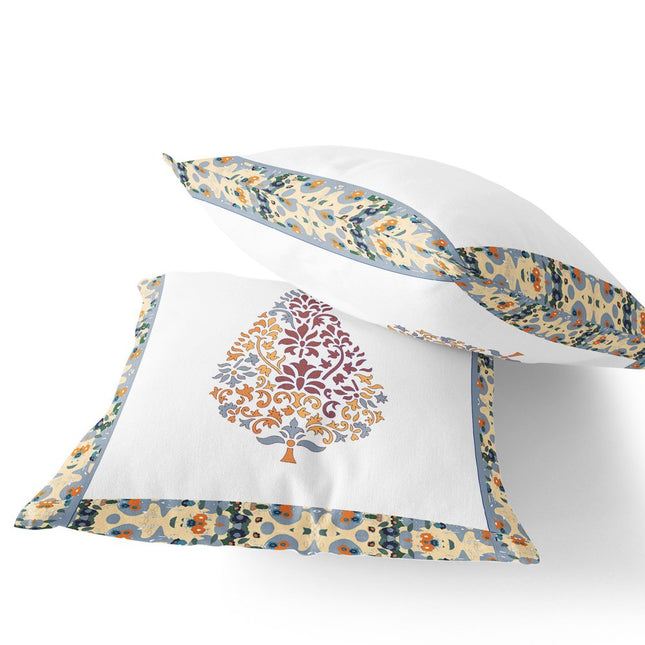 Set of Two Orange Red And White Botanical Indoor Outdoor Throw Pillow