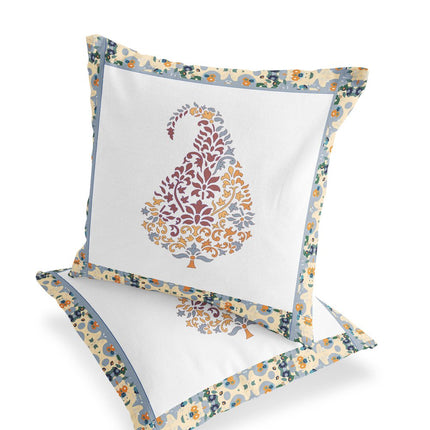Set of Two Orange Red And White Botanical Indoor Outdoor Throw Pillow HomeRoots