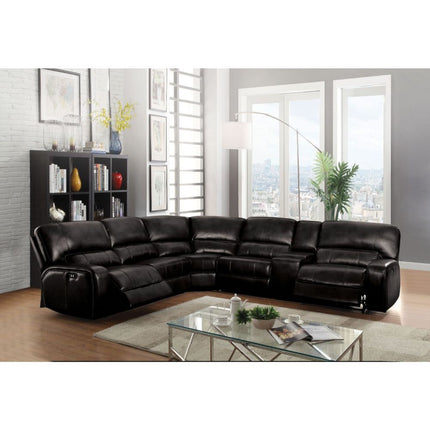 ACME 54150 Saul Sectional Sofa (Power Motion/USB Dock), Black Leather-Aire (1Set/6Ctn)