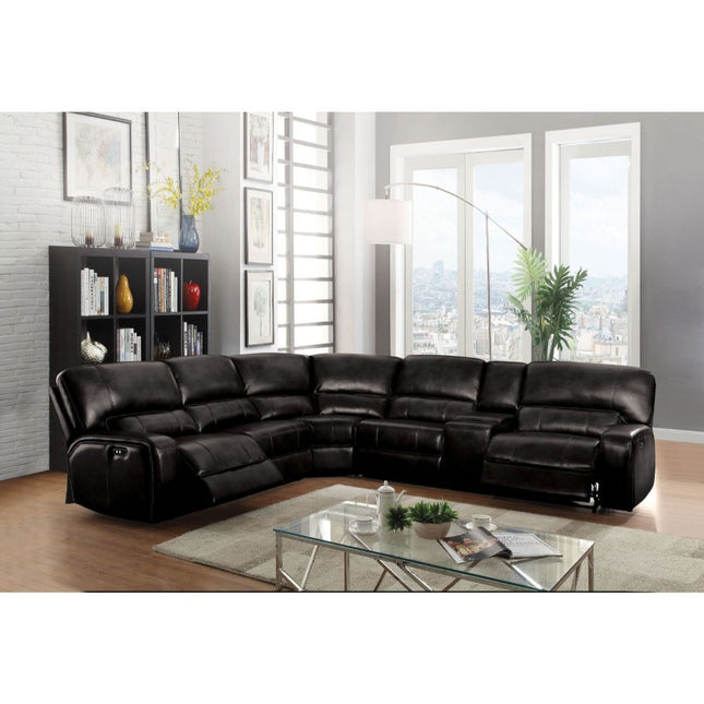 ACME 54150 Saul Sectional Sofa (Power Motion/USB Dock), Black Leather-Aire (1Set/6Ctn)