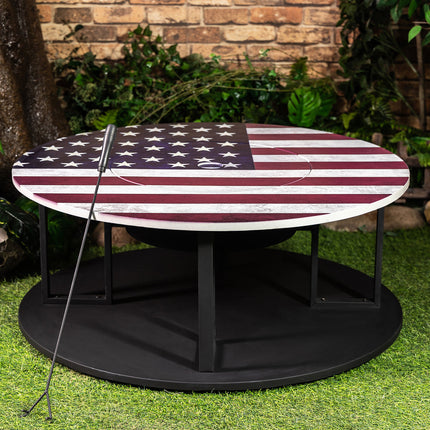 Deko Living 38 Inch Diameter Commemorative Outdoor Steel Woodburning  Fire Pit with Log Storage - COB10510 Deko Living