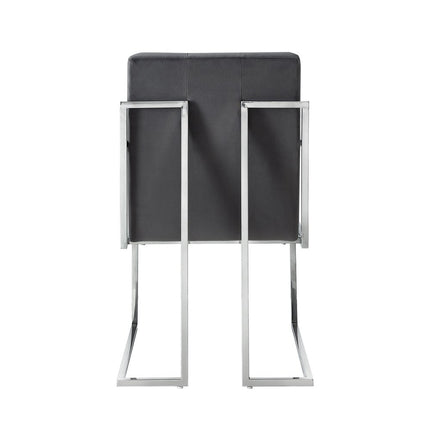 Set of Two Tufted Gray and Silver Metallic Upholstered Velvet Dining Arm Chairs HomeRoots