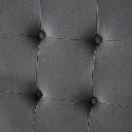 Set of Two Tufted Gray and Silver Metallic Upholstered Velvet Dining Arm Chairs HomeRoots