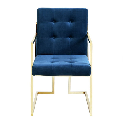 Set of Two Tufted Navy Blue and Gold Upholstered Velvet Dining Arm Chairs HomeRoots