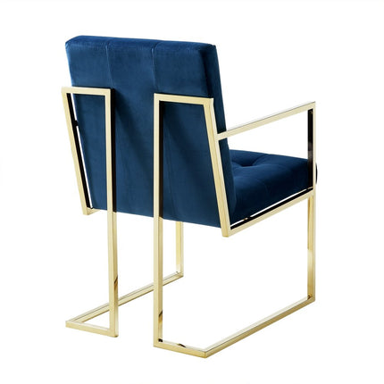 Set of Two Tufted Navy Blue and Gold Upholstered Velvet Dining Arm Chairs HomeRoots