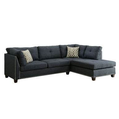 ACME 54365 Laurissa Sectional Sofa & Ottoman (2 Pillows), Dark Blue Linen (1Set/2Ctn) ACME Furniture