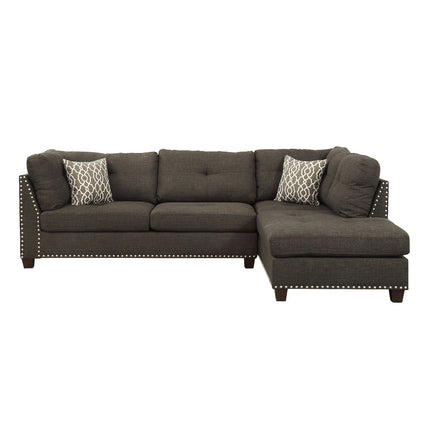 ACME 54375 Laurissa Sectional Sofa & Ottoman (2 Pillows), Charcoal Linen (1Set/2Ctn)