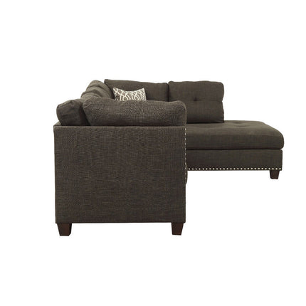 ACME 54375 Laurissa Sectional Sofa & Ottoman (2 Pillows), Charcoal Linen (1Set/2Ctn)