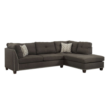 ACME 54375 Laurissa Sectional Sofa & Ottoman (2 Pillows), Charcoal Linen (1Set/2Ctn)
