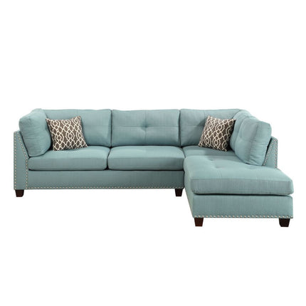 ACME 54395 Laurissa Sectional Sofa & Ottoman (2 Pillows), Light Teal Linen (1Set/2Ctn)