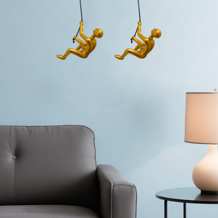 Set of Two Gold Resin Climbing Man Hanging Dimensional Sculpture HomeRoots