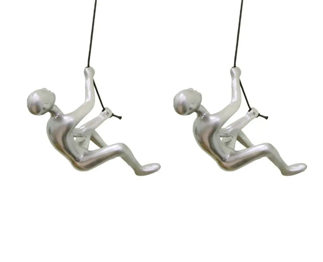 Set of Two Silver Resin Climbing Man Hanging Dimensional Sculpture HomeRoots