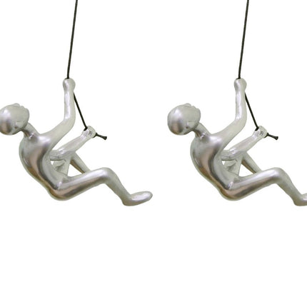 Set of Two Silver Resin Climbing Man Hanging Dimensional Sculpture HomeRoots