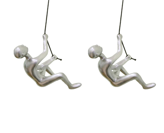 Set of Two Silver Resin Climbing Man Hanging Dimensional Sculpture HomeRoots