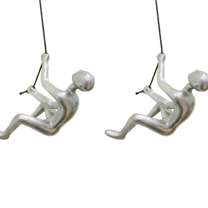Set of Two Silver Resin Climbing Man Hanging Dimensional Sculpture HomeRoots
